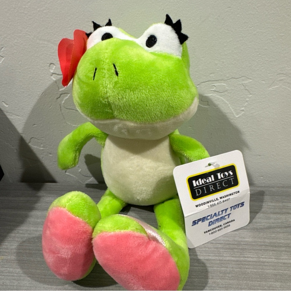 Ideal Toys Direct Green Frog Stuffed Plush Toy Girl Pink Flower Shoes 9” Tag